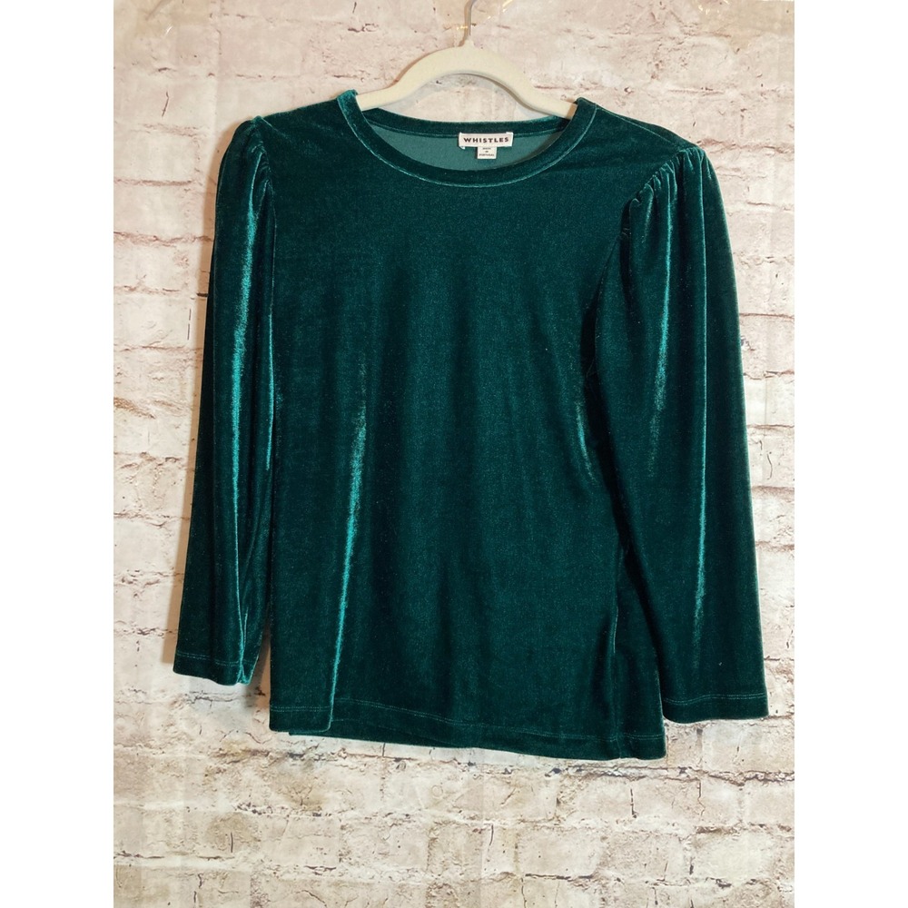 WHISTLES Velvet Top Womens 4 Forest Green Puff Sleeve Holiday Christmas Romantic